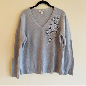 Loft Embellished Sweater - XL - Grey